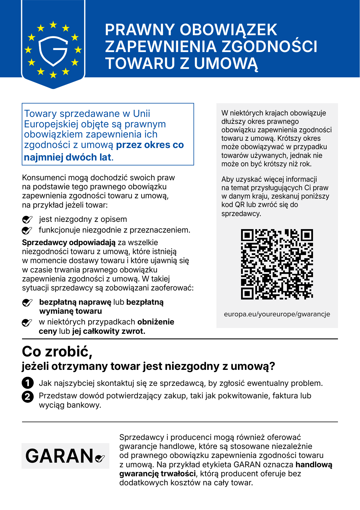 Twoje prawa z tytułu ustawowej gwarancji — strona 1